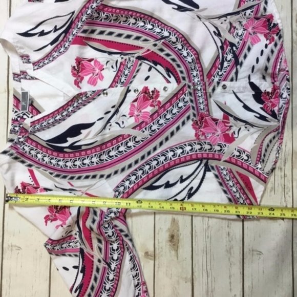 Linen Blend Floral Swirl Top Blouse JM Collection - Picture 8 of 8